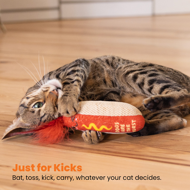 Catstages Hot Dog Kicker Catnip Toy and Dental Toy for Cats