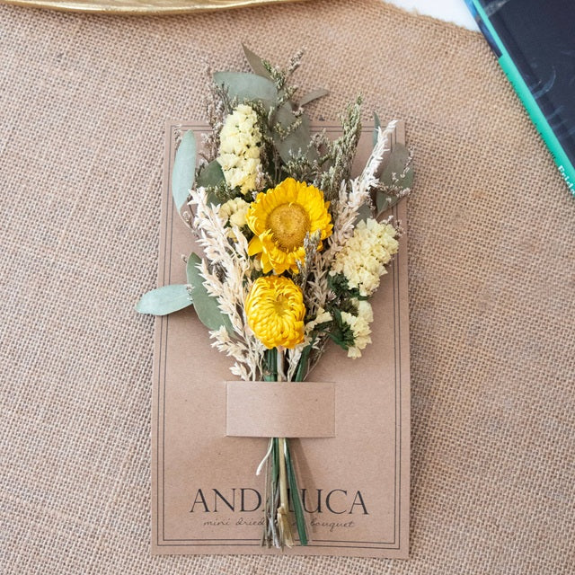 Yellow Strawflower Happy Mini Dried Floral Bouquet
