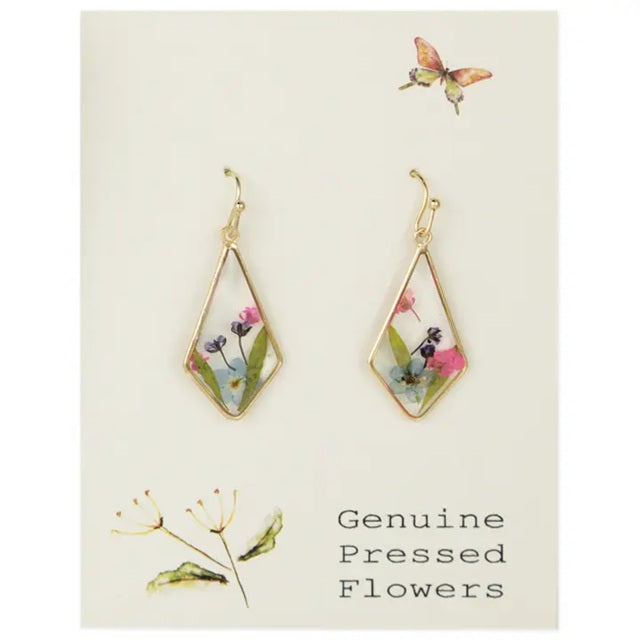 Bright Blooms Dried Flower Gold Diamond Earrings