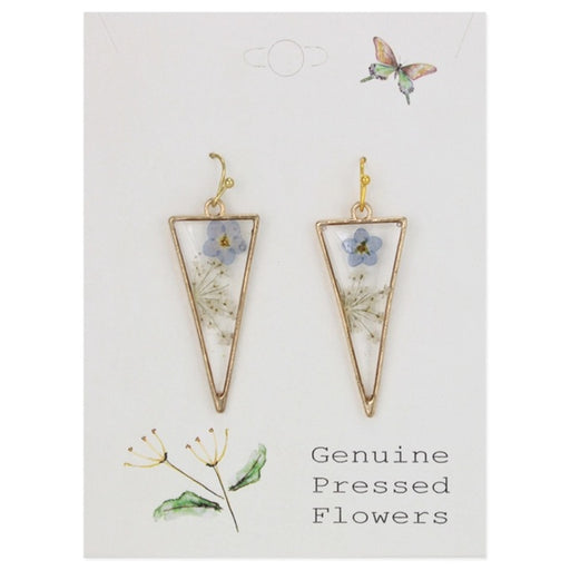 Long Triangle Gold Dried Flower Earrings
