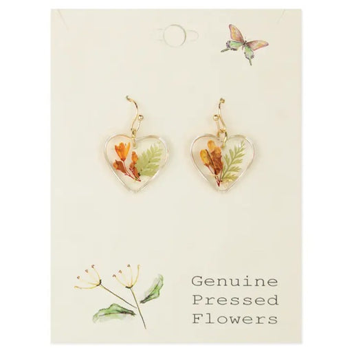 Gold Heart Yellow Dried Flower Earrings