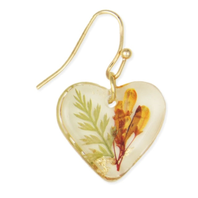 Gold Heart Yellow Dried Flower Earrings