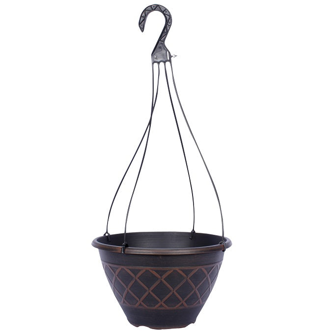 Hanging Basket, 12" - Brown With Gold Accent