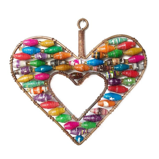 Open Heart Paper Bead Ornament, Multicolor