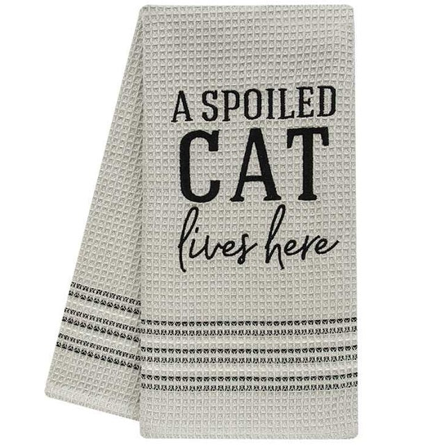 A Spoiled Cat Lives Here Dish Towel
