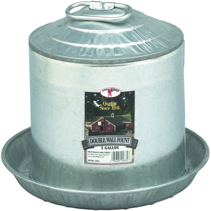 Galvanized Double Wall Poultry Waterer, 2 Gallon