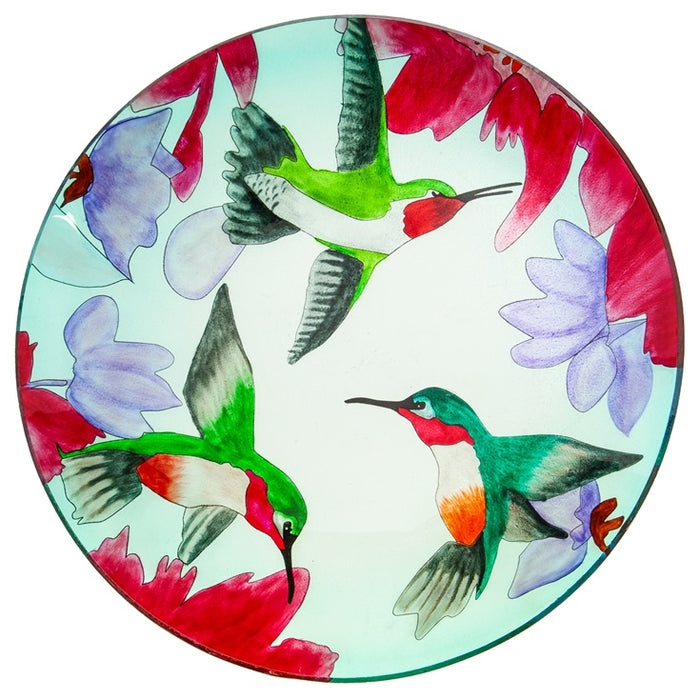 16" Glass Bird Bath w/Stand, Busy Hummingbirds