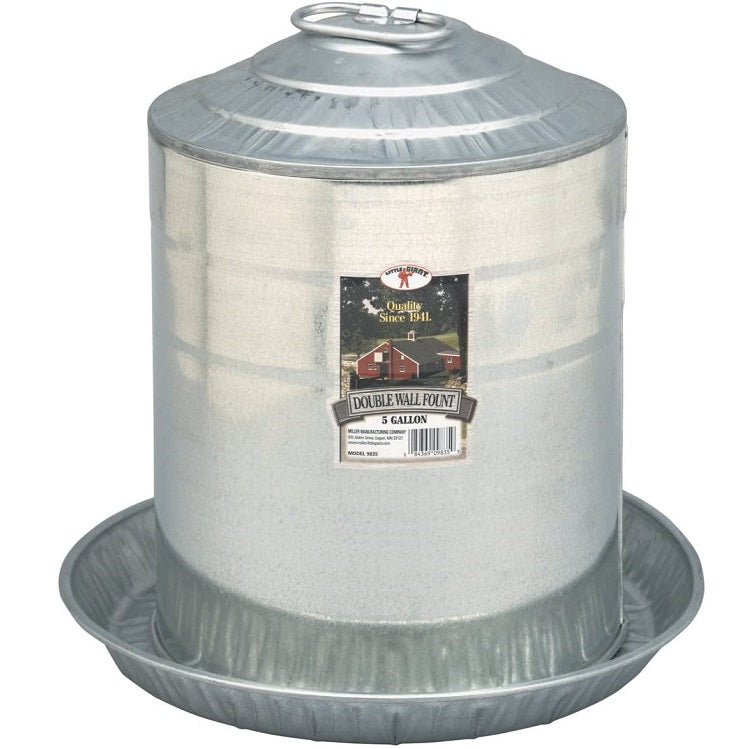 Galvanized Double Wall Poultry Waterer, 5 Gallon