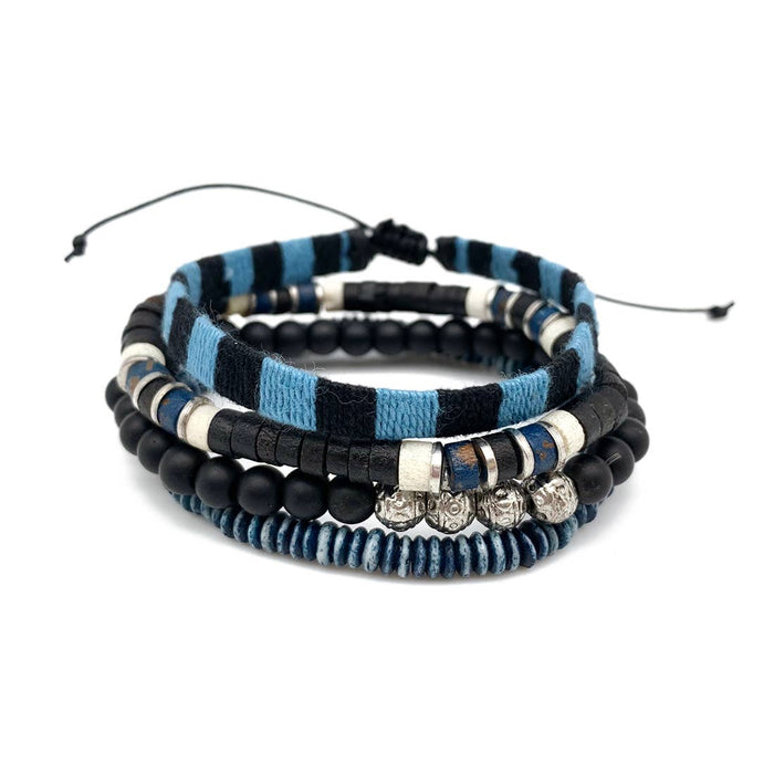 Aadi Bracelet Bundle Blue Thread, Wood Beads, Stone/Metal B8054