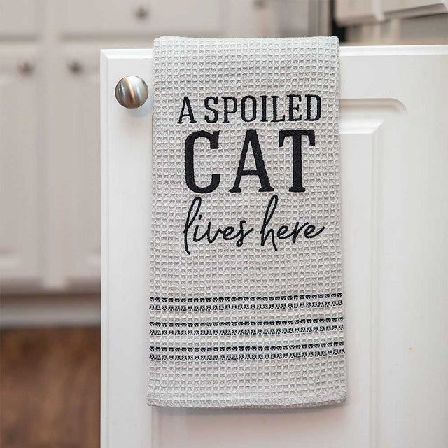 A Spoiled Cat Lives Here Dish Towel