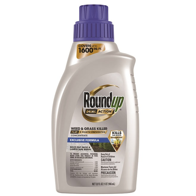 Roundup® Dual Action Weed & Grass Killer Plus 4 Month Preventer Concentrate, 32 oz.