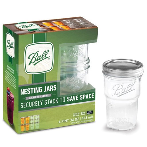 Ball® Nesting Mason Jars & Lids, 4-Pack Wide Mouth Pint (16 oz.)