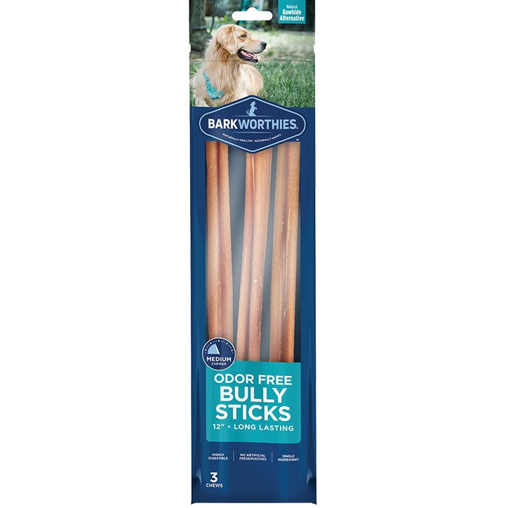 Odor Free Bully Sticks, 3Pack, 12" Dog Chews Barkworthies