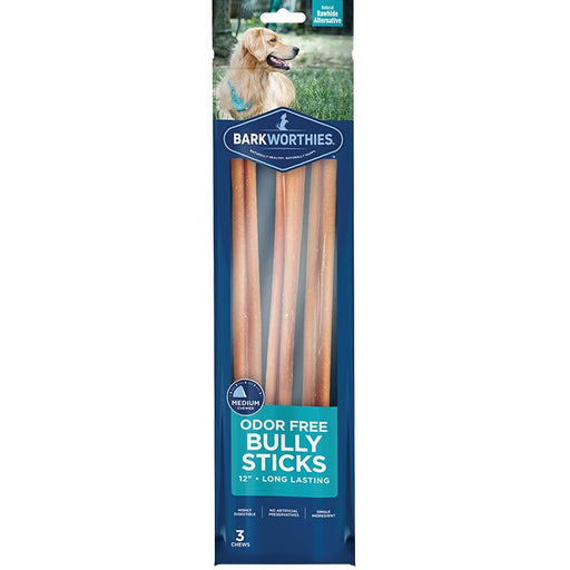 Odor Free Bully Sticks, 3-Pack, 12" Dog Chews - Barkworthies