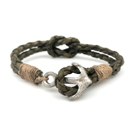 Aadi Green Leather with Anchor Clasp Men's Bracelet B8034