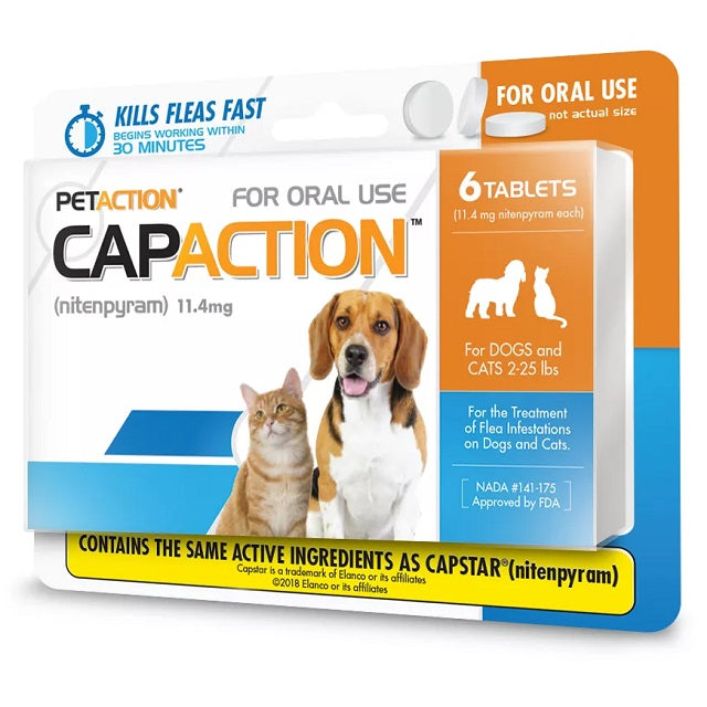 CapAction Flea Tablets for Dogs & Cats 2-25 lbs, 6 Count
