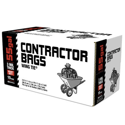 Contractor Trash Bags, 3-Mil/55 Gallons - 15 per Box