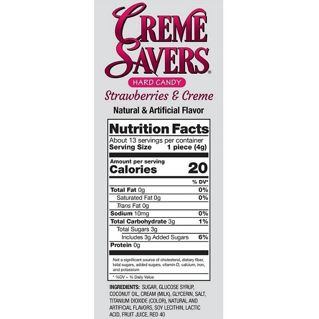 Creme Savers Strawberries & Creme Hard Candy 1.76 oz Roll