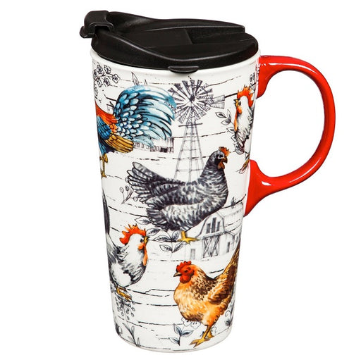 Ceramic Travel Mug with Gift Box, Chicken Collage