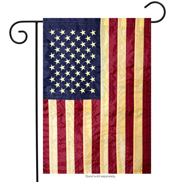 Briarwood Lane Tea Stained American Flag Applique Garden Flag