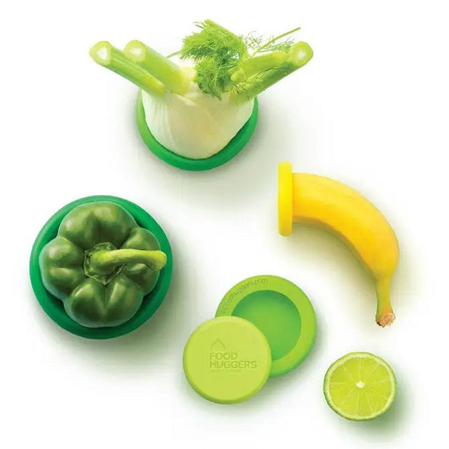 Food Huggers 5pc Reusable Silicone Food Savers, Fresh Green