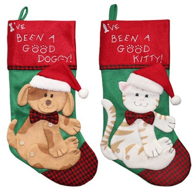 Dog or Cat 19-inch Felt Christmas Stocking, Assorted