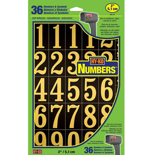 2 in. Self-Adhesive Mylar Number Set, Gold on Black