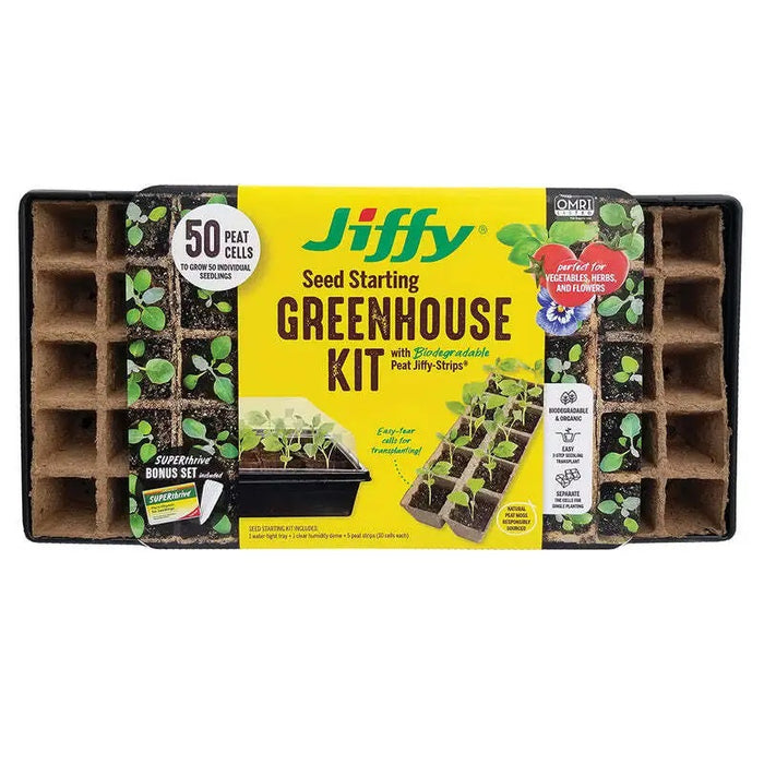 jiffy 50-plant seed starter kit Jiffy Seed Starting Greenhouse Kit with 50 Biodegradable Peat Strip Cells