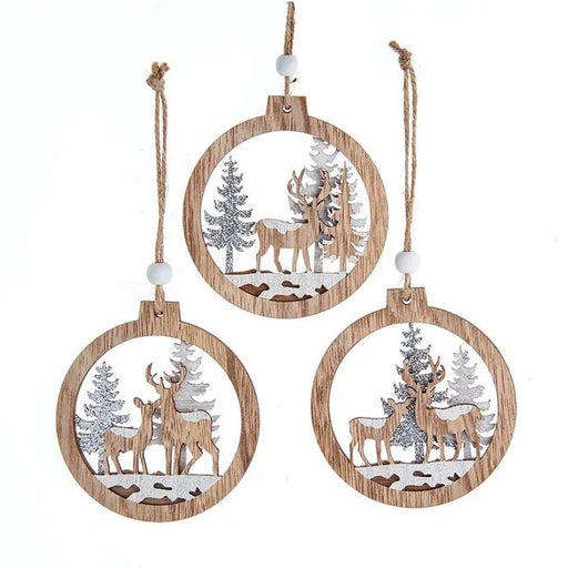 Wooden Winter Deer Scene Ornament, Assorted