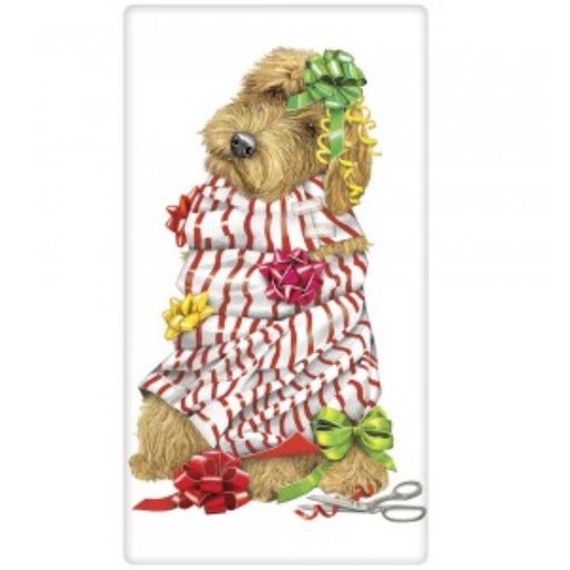 Holiday Doodle Dog Wrapping Paper Printed Tea Towel
