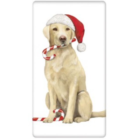 Holiday Yellow Lab in Santa Hat Printed Tea Towel