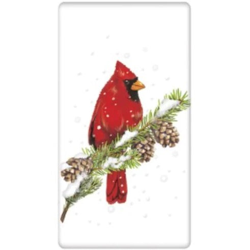 Cardinal On Pine Printed Tea Towel