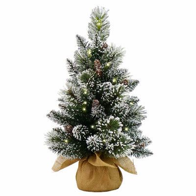 Glittery Bristle Pine 2ft Pre-Lit Artificial Tree in Burlap Bag
