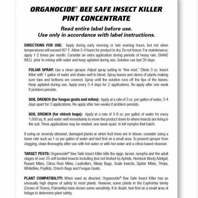 bee safe 3-in-1 garden spray instructions Organocide Mbt222016 16 oz Bee Safe Insect Killer