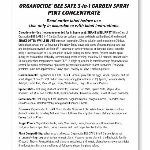 Organocide Bee Safe Organic 3-in-1 Garden Spray 16 oz. Concentrate