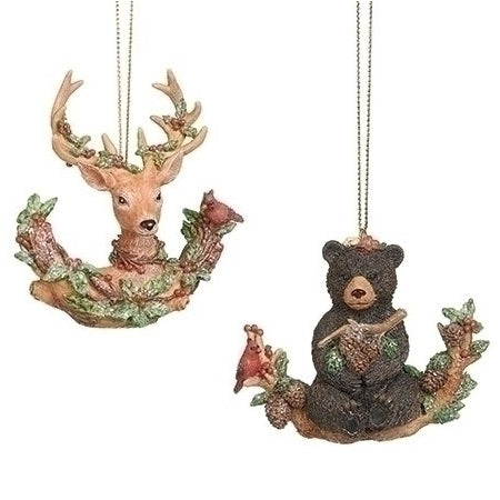 Floral Deer/Bear Resin Ornament, Assorted