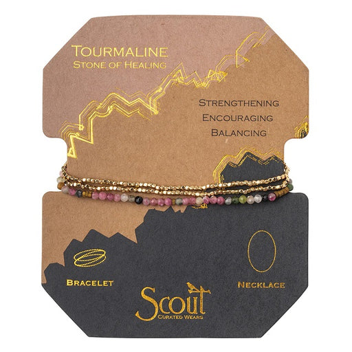 Delicate Stone Wrap Bracelet/Necklace - Tourmaline & Gold