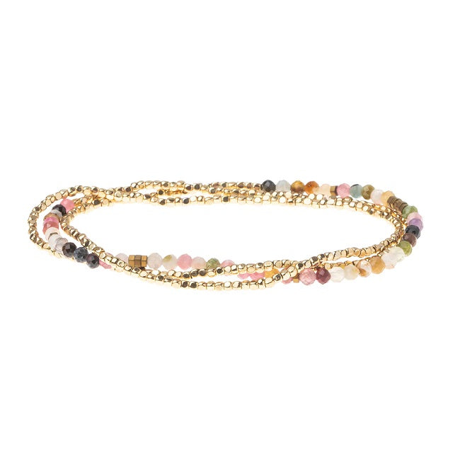 Delicate Stone Wrap Bracelet/Necklace - Tourmaline & Gold