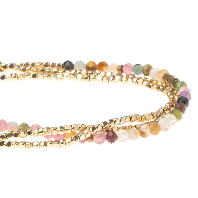 Delicate Stone Wrap Bracelet/Necklace - Tourmaline & Gold