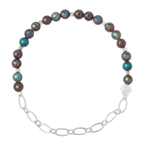 Mini Stone w/Chain Stacking Bracelet - Blue Sky Jasper/Silver