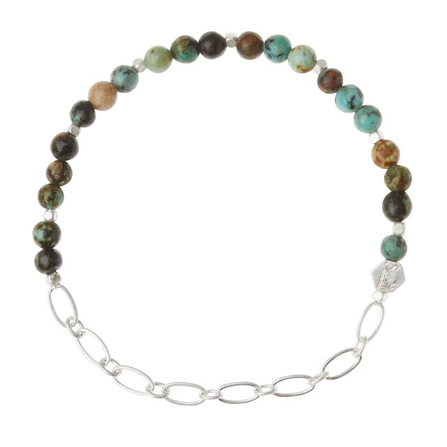 Mini Stone w/Chain Stacking Bracelet - African Turquoise/Silver