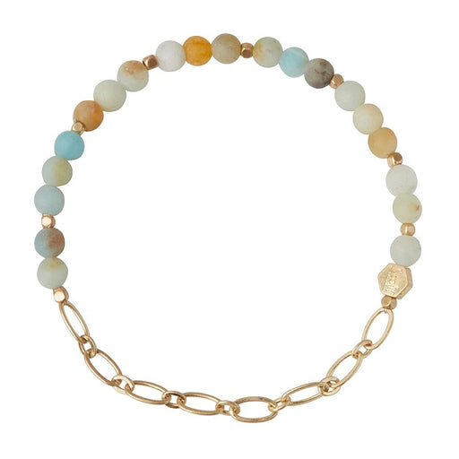 Mini Stone w/Chain Stacking Bracelet - Amazonite/Gold