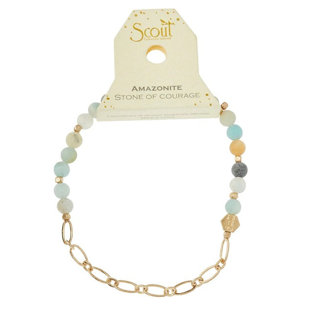 Mini Stone w/Chain Stacking Bracelet - Amazonite/Gold