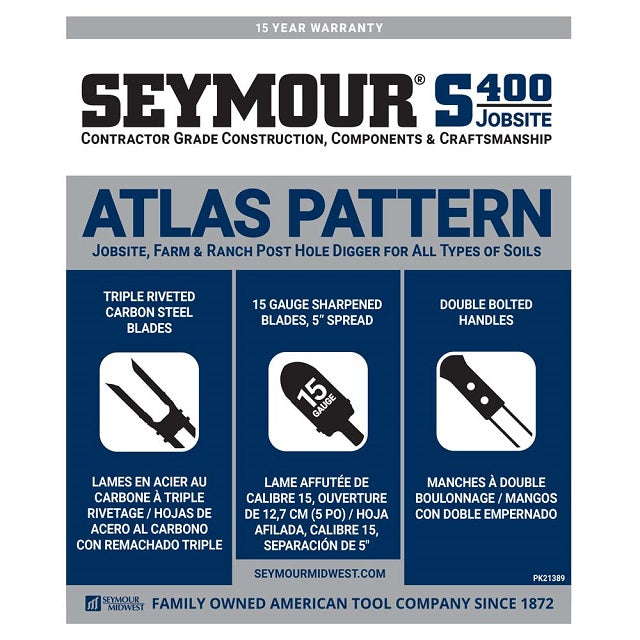 Seymour Jobsite Atlas Pattern Post Hole Digger with Fiberglass Handles S400