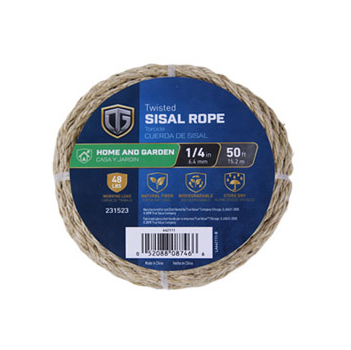 Sisal Rope, Twisted, 1/4-In. x 50-Ft.