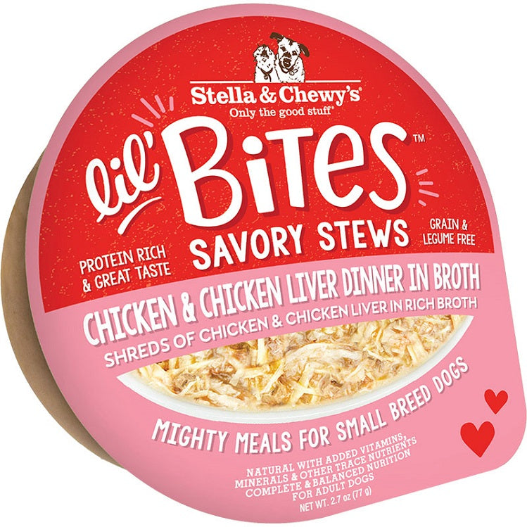 Lil' Bites Savory Stews Chicken & Chicken Liver Dinner In Broth, Case of 12 - 2.7 oz cup
