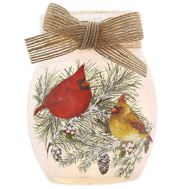 Christmas Cardinals Pre-Lit Small Jar with Ribbon BCC0280