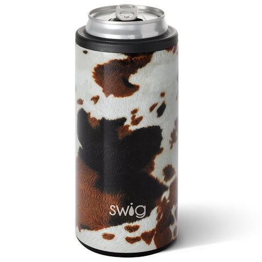 Swig Insulated Skinny Can Cooler, Hayride Cow Print