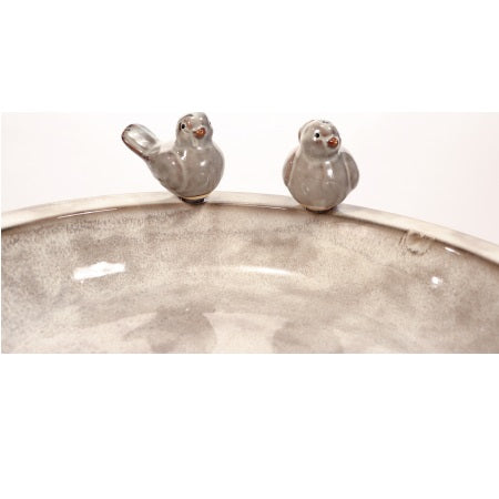 Birdbath, White Ceramic with Love Bird Accents