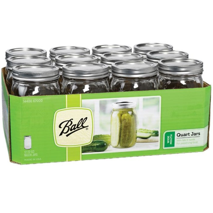 Ball Mason Jars Qt. ( 32 oz ) Wide Mouth Bands and Dome Lids 12 / Box